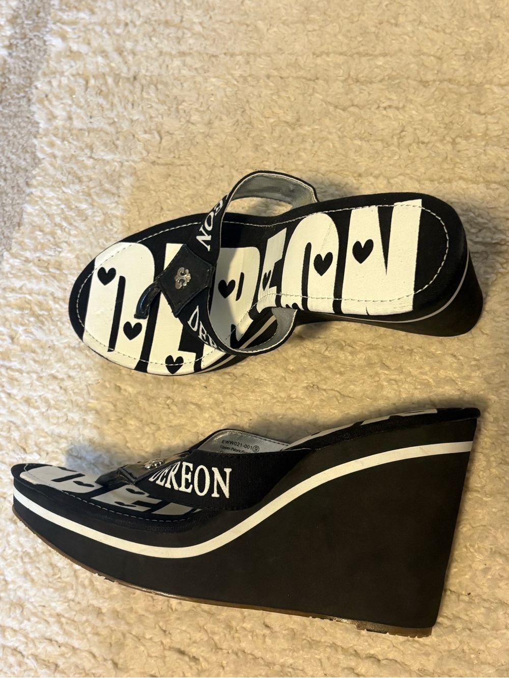 Y2K Beyoncé Dereon Black Platform Wedge Thong Sandals Rare Vintage Shoe - Picture 5 of 11